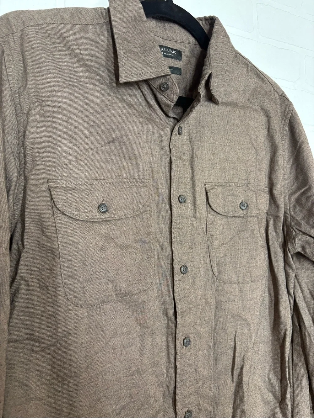 Banana Republic Mens Medium Ultra-Soft Flannel Shirt Brown Untucked Slim Fit